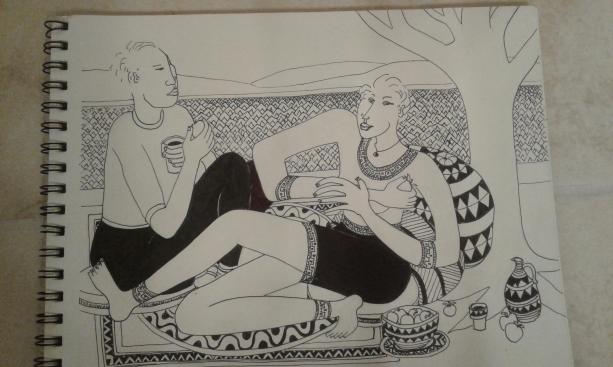 picnic-along-the-columbia-pen-and-ink