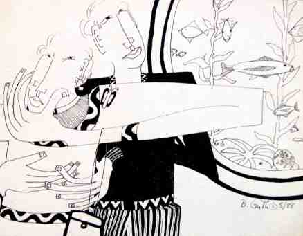 "At The Aquarium" pen and ink by Bea Garth, copyright 2016