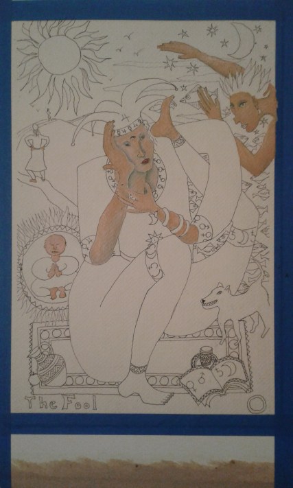 "The Fool" acrylic on faces & appendages work in progress by Bea Garth copyright 2016