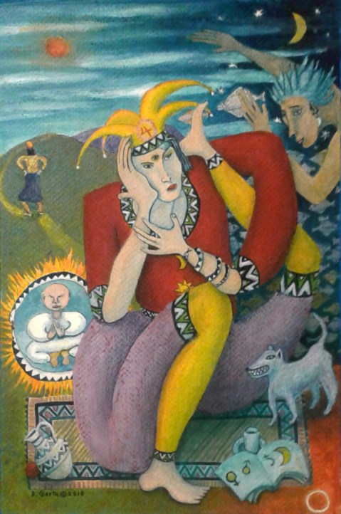 "The Fool" by Bea Garth, copyright 2016 acrylic painting on paper