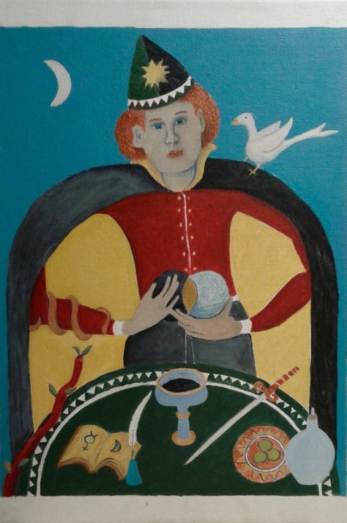 "Majician," tarot art in progress by Bea Garth, copyright 2017