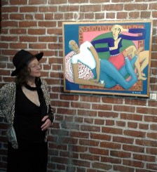 Bea Garth looking at her painting "Legs Like Vines" at her opening Gallery @ Cerulean, PDX Feb copyright 2018