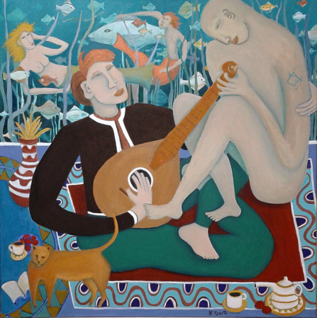 The Music Genie by Bea Garth 30 x 30 copyright 2018 acrylic on canvas