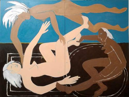 "Bringing Her Back To Life" acrylic painting in progress by Bea Garth, copyright 2018